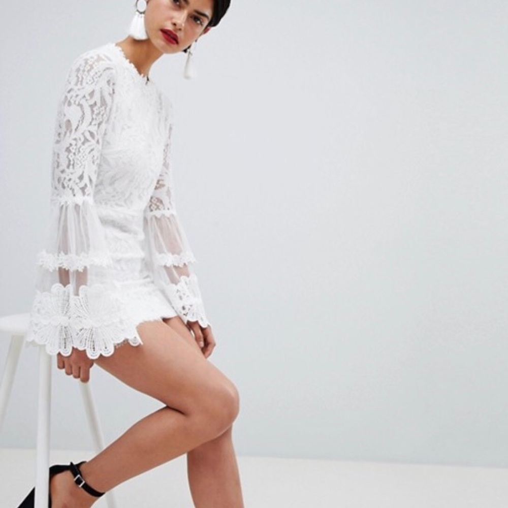 Misguided High Neck Bell Sleeve Lace Dress
